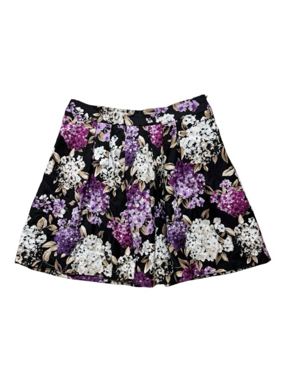 White House Black Market Floral Fit Flare Skirt Size 14 Purple Black